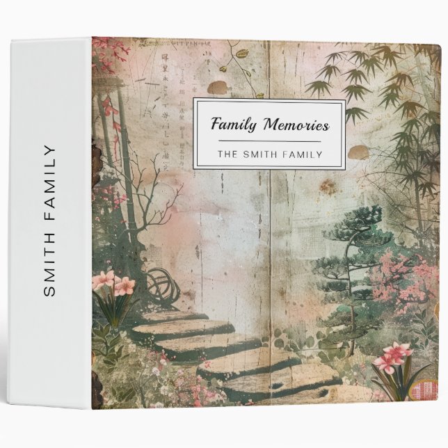 Cherry Blossom Garden Scene (9) 3 Ring Binder (Front/Spine)