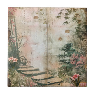 Cherry Blossom Garden Scene (9) Ceramic Tile