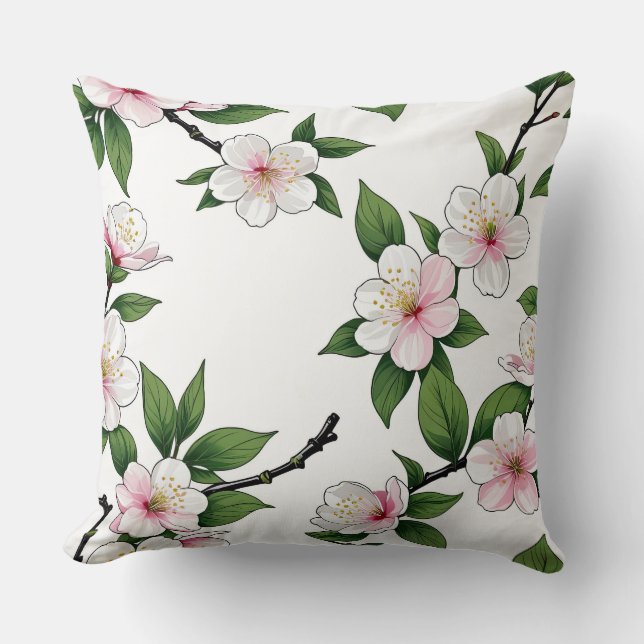 Cherry Blossom Garden Throw Pillow (Front)