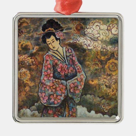 Cherry Blossom Geisha, Fine Art Products Metal Ornament