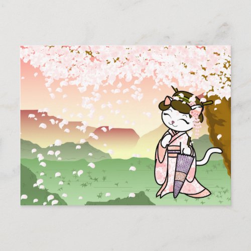 Cherry Blossom Geisha Kitty Postcard