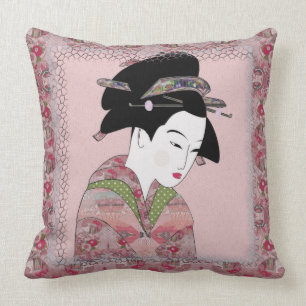 Cherry Blossom Geisha Throw Pillow