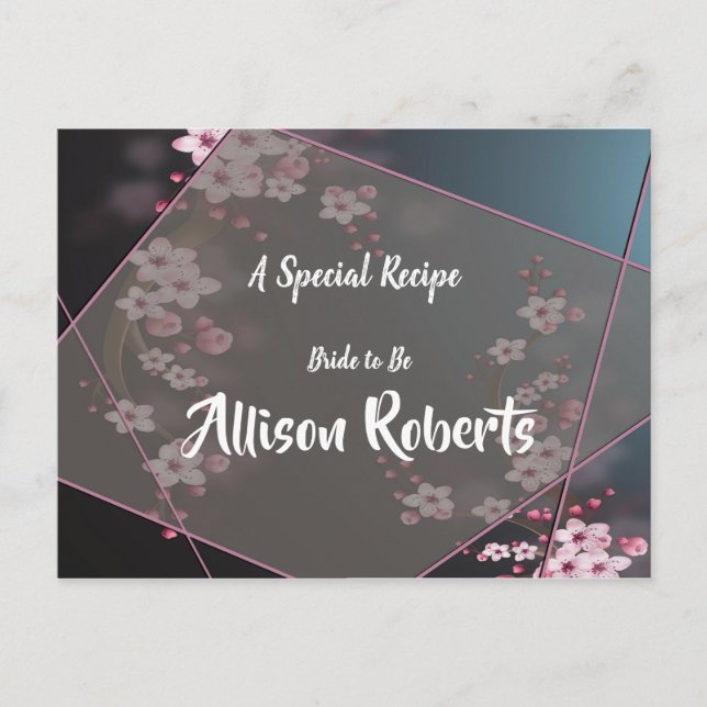 Cherry Blossom Geometric   Bridal Shower Recipe Postcard (Front)