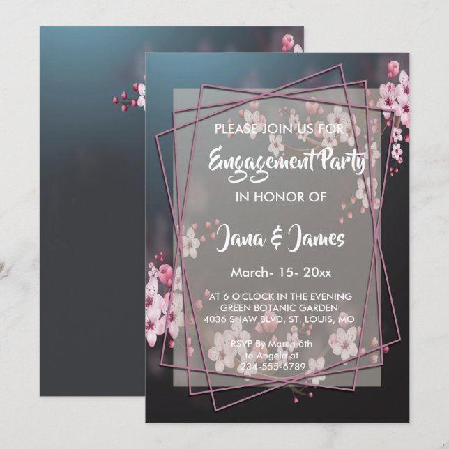 Cherry Blossom Geometric Floral Engagement Invitation (Front/Back)