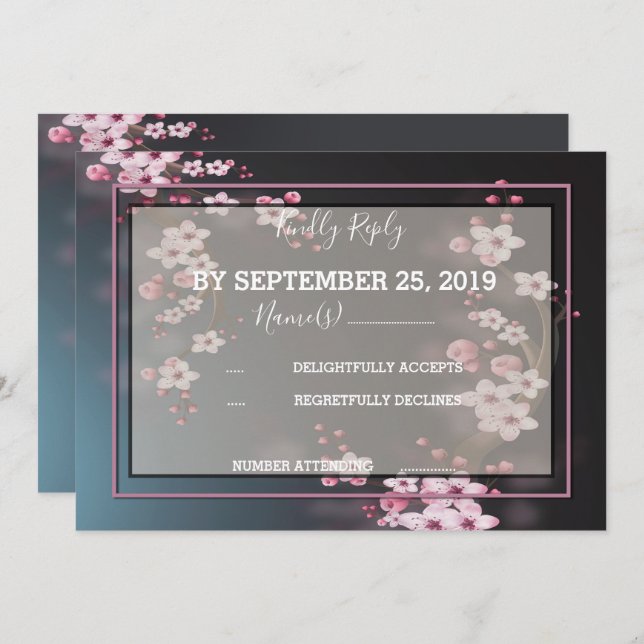 Cherry Blossom Geometric Floral RSVP Invitation (Front/Back)