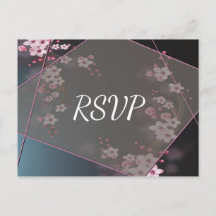 Cherry Blossom Geometric Floral RSVP Invitation Postcard