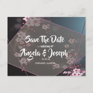 Cherry Blossom Geometric Floral Save the Date Announcement Postcard