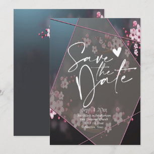 Cherry Blossom Geometric Floral save the date Invi Invitation