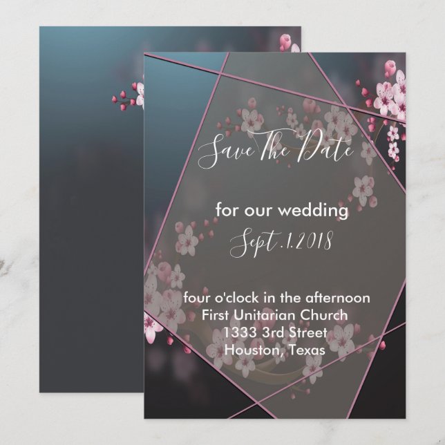 Cherry Blossom Geometric Floral save the date Invitation (Front/Back)
