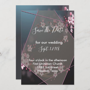 Cherry Blossom Geometric Floral save the date Invitation