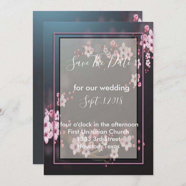 Cherry Blossom Geometric Floral save the date Invitation (Front/Back)