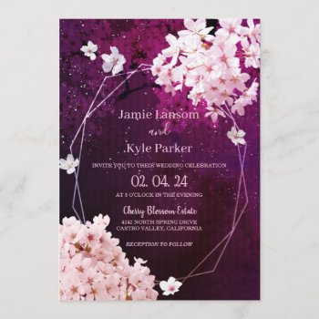 Cherry Blossom Geometric Floral Wedding Invitation by BridalHeaven at Zazzle