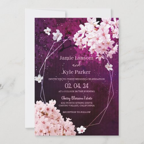 Cherry Blossom Geometric Floral Wedding Invitation