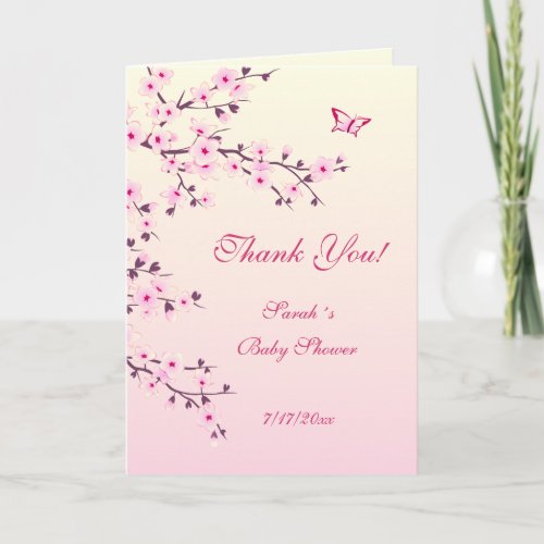 Cherry Blossom Girl Baby Shower  Thank You Card