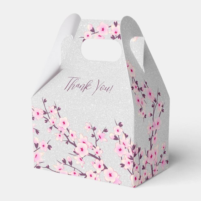 Cherry Blossom  Glitter Custom Thank You Favor Boxes (Front Side)
