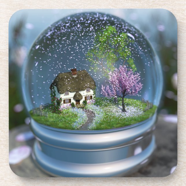 Cherry Blossom Globe Cork Coaster (Front)