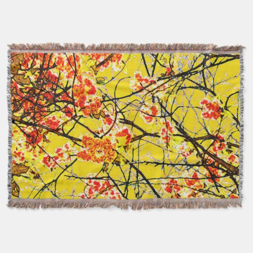 Cherry Blossom Golden Yellow Floral Design Throw Blanket