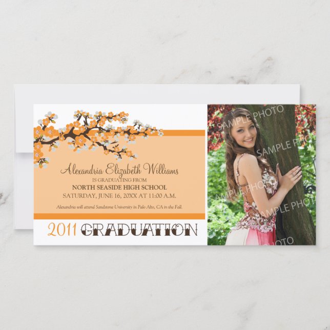 Cherry Blossom Graduation Announcement (orange) (Front)
