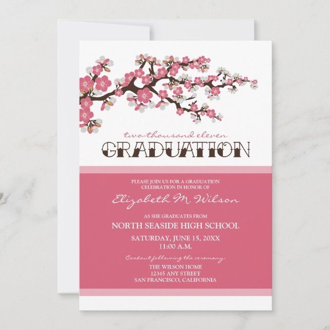 Cherry Blossom Graduation Announcement (pink) (Front)