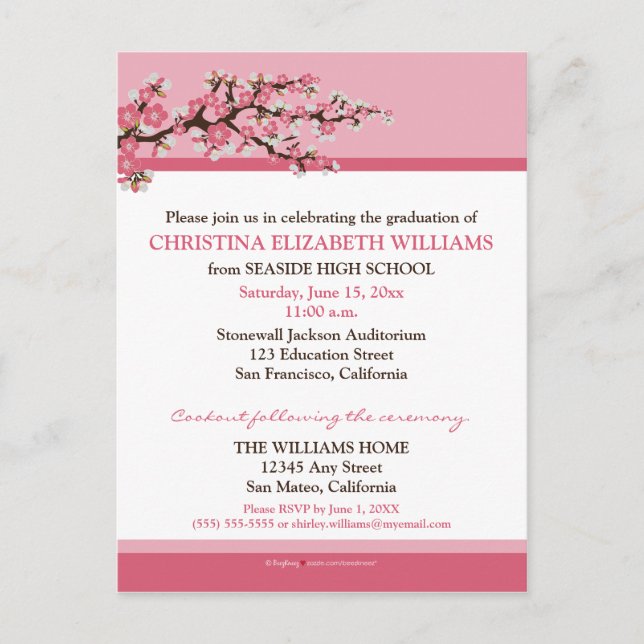 Cherry Blossom Graduation Announcement (pink) (Front)