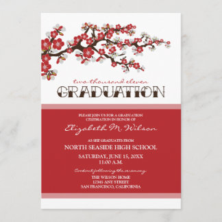 Cherry Blossom Graduation Announcement (red)