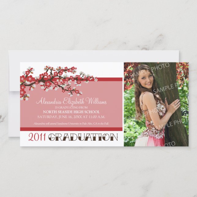 Cherry Blossom Graduation Announcement (red) (Front)