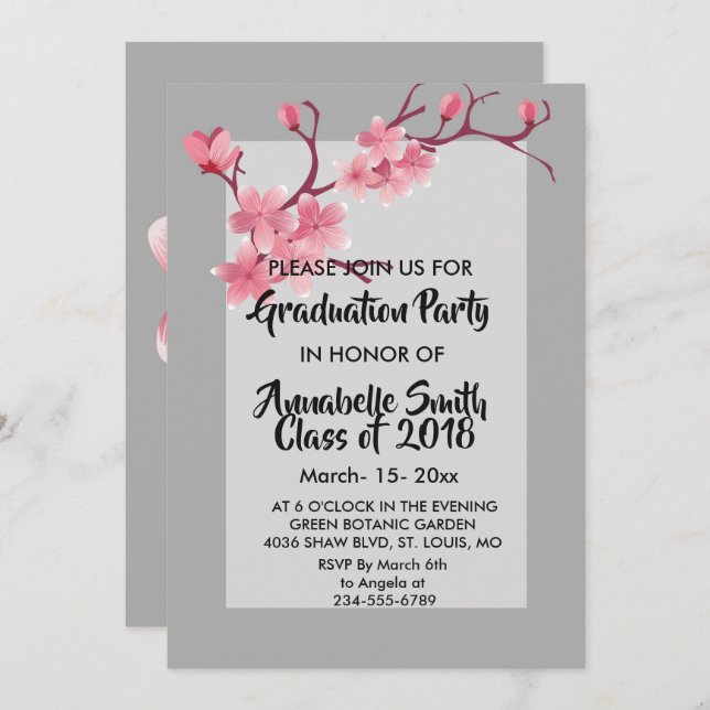 Cherry Blossom   Graduation Invitation (Front/Back)