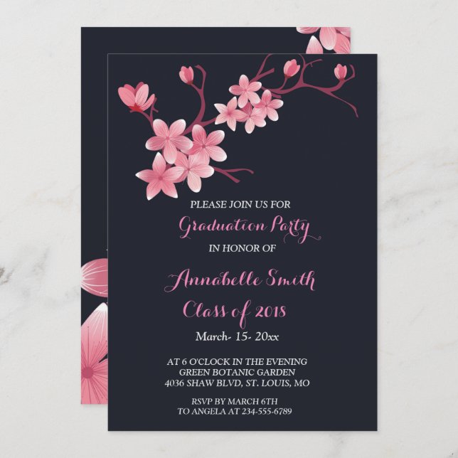 Cherry Blossom  Graduation Party Invitation (Front/Back)