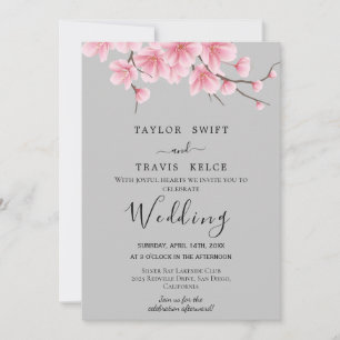 Cherry Blossom Gray Wedding Invitation
