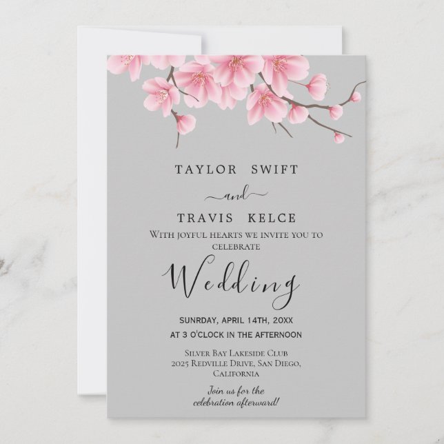 Cherry Blossom Gray Wedding Invitation