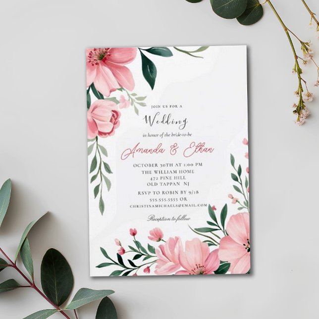Cherry Blossom Greenery Bridal Delight Wedding Invitation (Creator Uploaded)