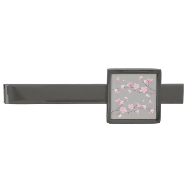 Cherry Blossom Gunmetal Finish Tie Clip (Front)