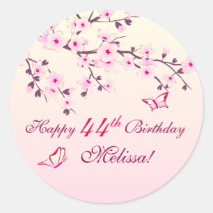 Cherry Blossom Happy Birthday Classic Round Sticker