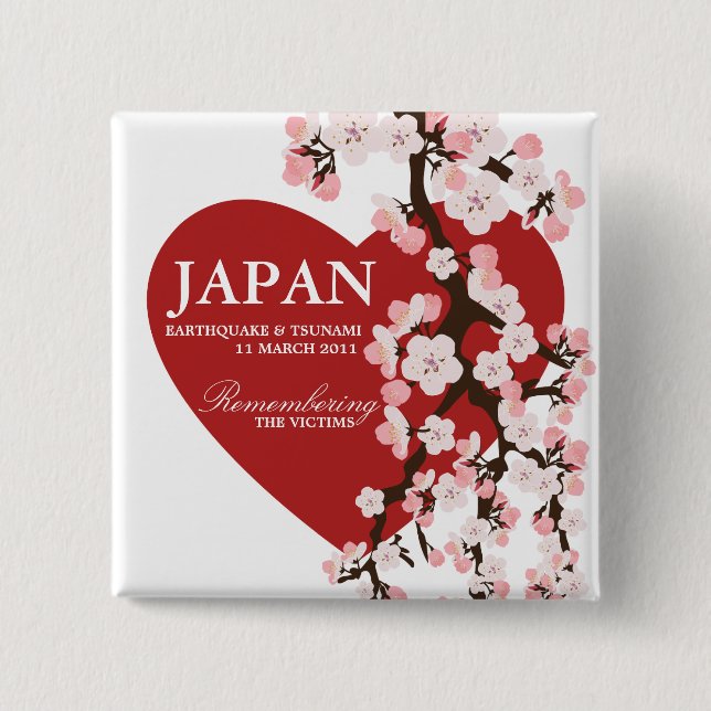 CHERRY BLOSSOM HEART PINBACK BUTTON (Front)