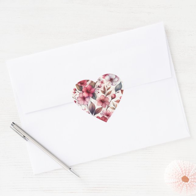 Cherry Blossom Heart Sticker (Envelope)