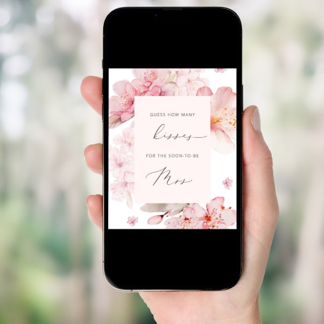 Cherry blossom how many kisses bridal shower game poster (Front Digital)