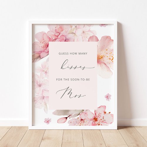 Cherry blossom how many kisses bridal shower game poster