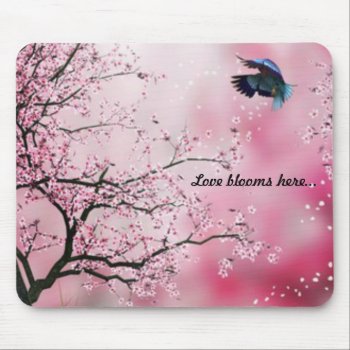Cherry Blossom Hummingbird Mousepad by Godsblossom at Zazzle