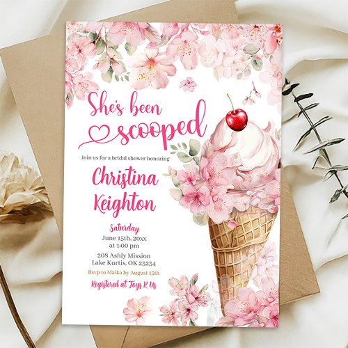 Cherry Blossom Ice Cream Scooped Bridal Shower Invitation