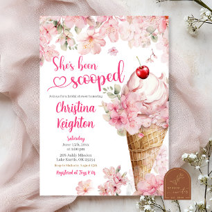 Cherry Blossom Ice Cream Scooped Bridal Shower Invitation