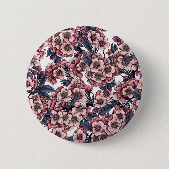 Cherry blossom in pink and blue button (Front)