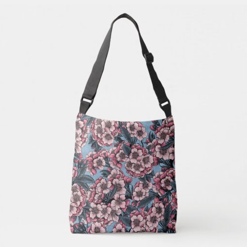 Cherry blossom in pink and blue crossbody bag