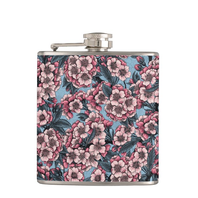 Cherry blossom in pink and blue flask (Front)