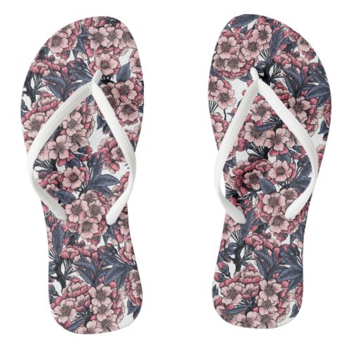 Cherry blossom in pink and blue flip flops