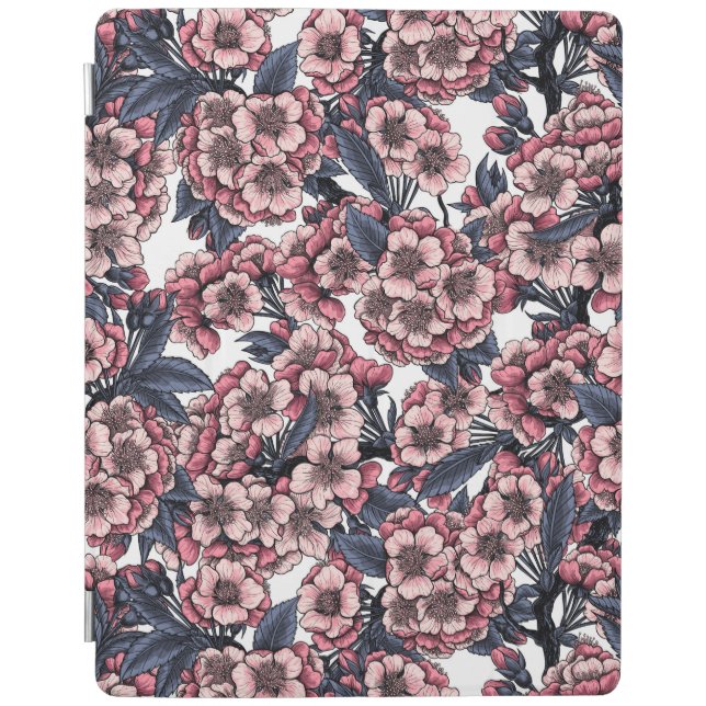 Cherry blossom in pink and blue iPad smart cover (Front)
