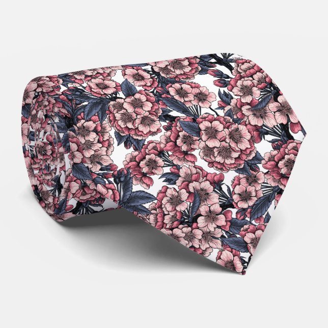 Cherry blossom in pink and blue neck tie (Rolled)