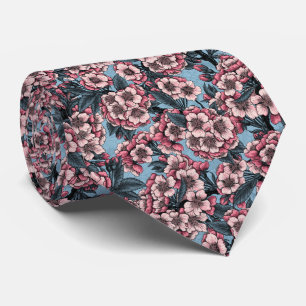 Cherry blossom in pink and blue neck tie