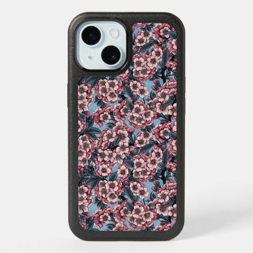 Cherry blossom in pink and blue iPhone 15 case