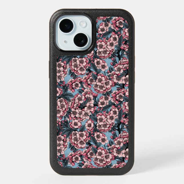 Cherry blossom in pink and blue otterbox iPhone case (Back)