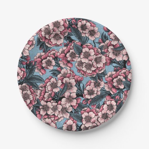 Cherry blossom in pink and blue paper plates